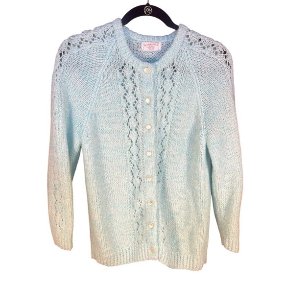 VTG Handmade  M (est) Cardigan Mint Green Button Front Cottage Core - Picture 3 of 7